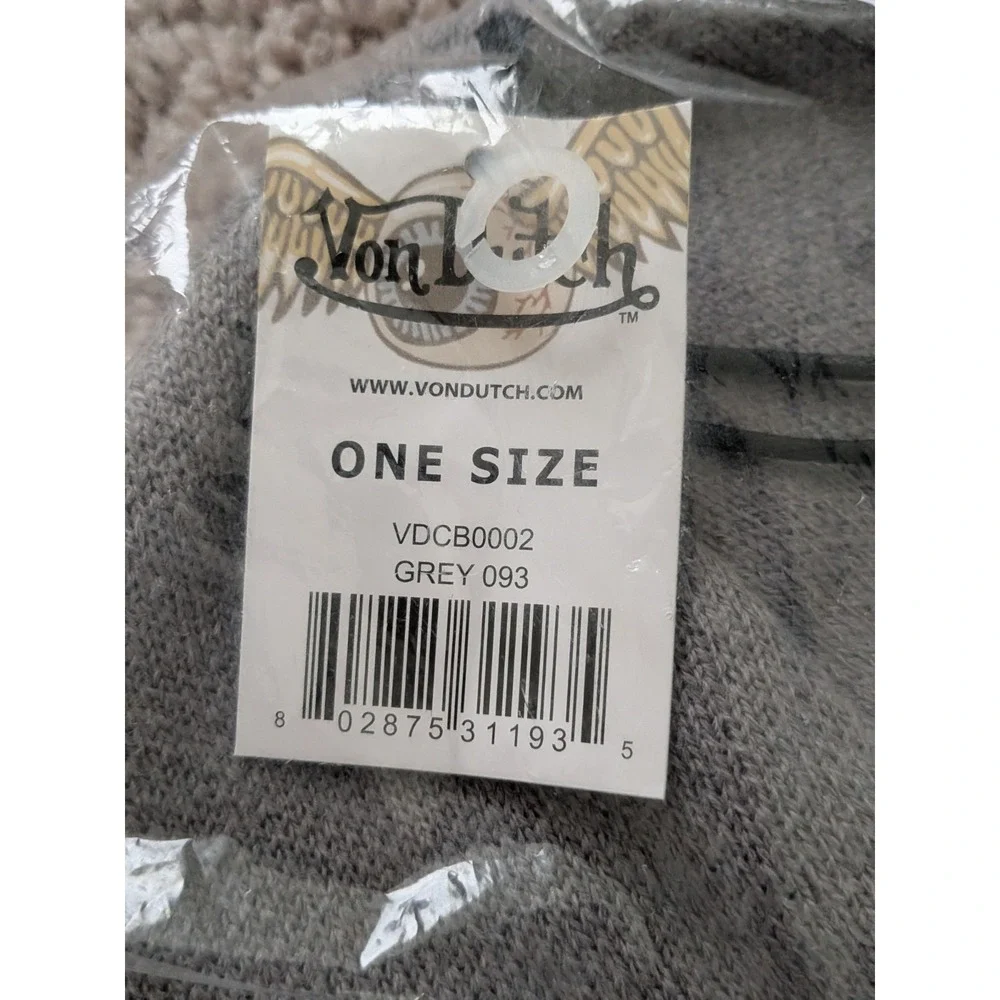 Von Dutch Beanie Gray Knit Skull Cap One Size NWT Streetwear Y2K Gorpcore